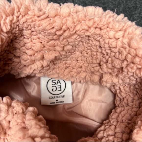 Sage Collective Blush Pink High Pile Pullover Fleece Zip Collar Kangaroo Pocket - Picture 3 of 14